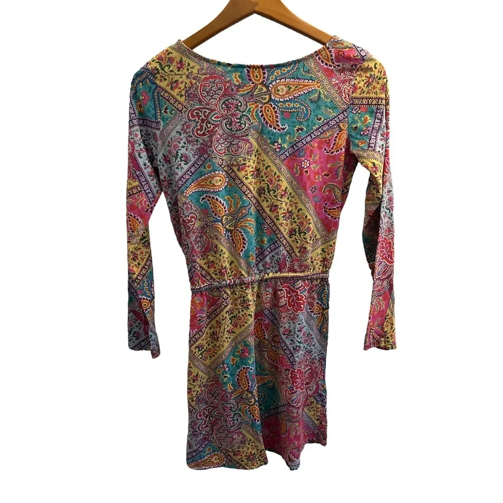 Ralph Lauren Girls Multicolor Paisley Long Sleeve Dress Drawstring Waist L 12/14
